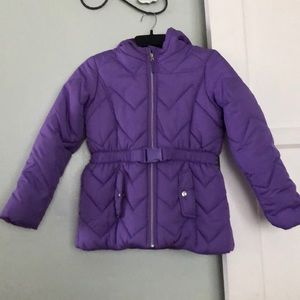 Purple puffer jacket by Rothschild.